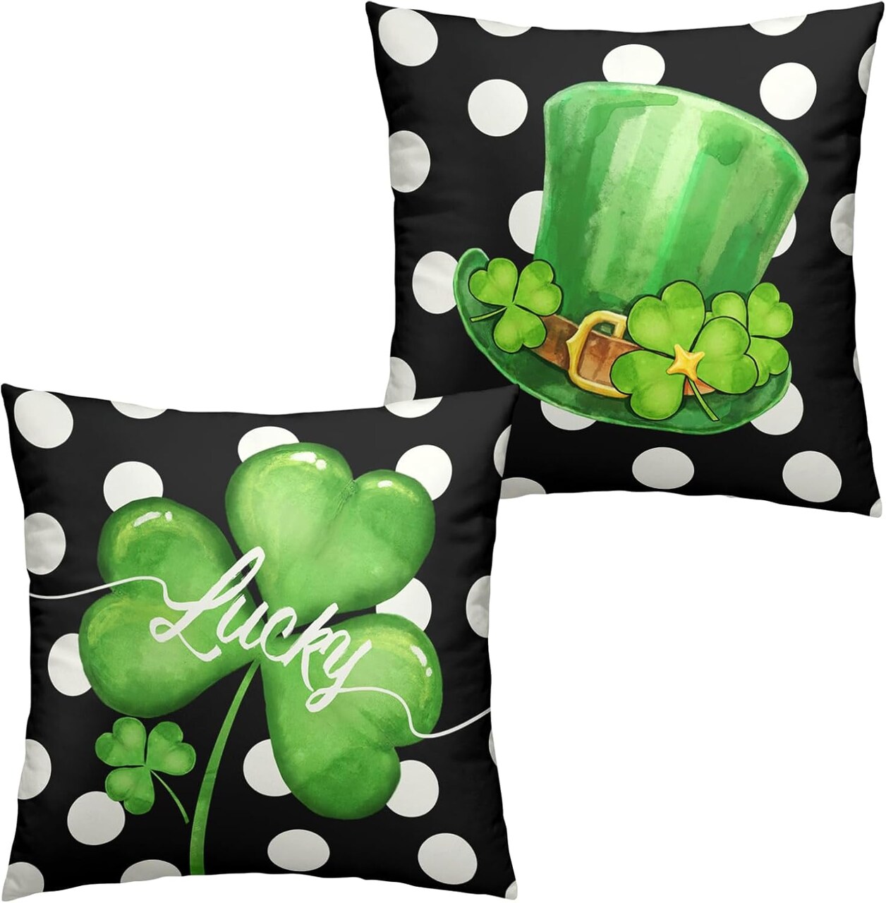 St Patricks Day Outdoor Pillow Covers 18x18 Set of 2 Green Shamrock Throw Pillow Cover Polka Dots Lucky Clover Hat Pillow Case St. Patrick's Day Farmhouse Pillowcases for Home Sofa Couch Decoration